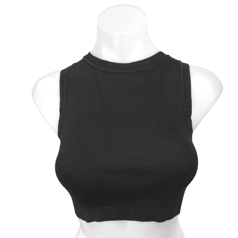 Zara Women's Black Rib Knit Sleeveless Racerback Pullover Crop Tank Top Size S